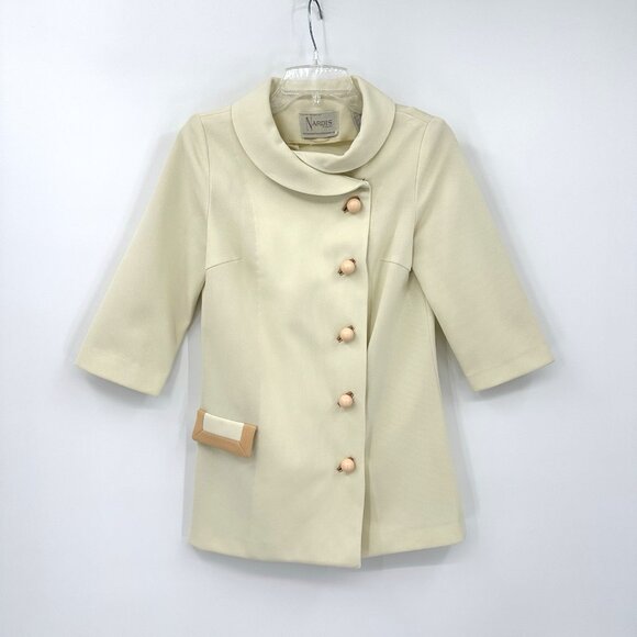 vintage 60s NARDIS OF DALLAS jacket blazer ivory MEDIUM go-go peter pan collar - Picture 2 of 12